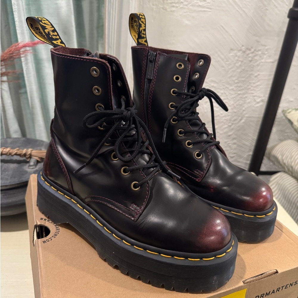 Dr. Martens Women's Jadon Patent Burgundy Combat Boots